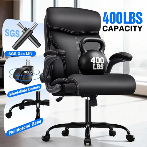 Miniatura 8 de AreShark Silla de oficina – Silla ejecutiva de escritorio cómoda transpirable con respaldo alto y soporte lumbar, silla ergonómica de cuero con Negro