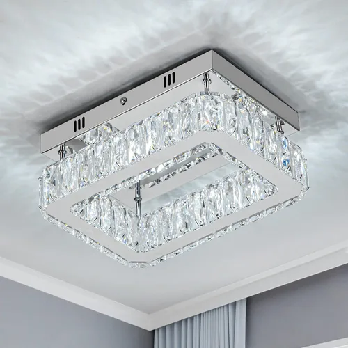Lámpara de techo de cristal de 10.2 pulgadas, mini candelabros rectangulares de 6500 K, luz de techo moderna de montaje empotrado, lámpara LED