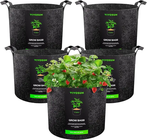 Miniatura 18 de VIVOSUN - Paquete de 5, 1 galón, bolsas para cultivar de tela no tejida gruesa resistente con asas Negro