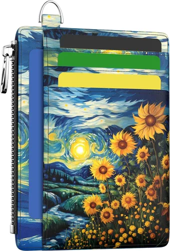 Miniatura 38 de Hancynir Cartera delgada para mujer con soporte para tarjetas de crédito RFID, pequeña mini funda para tarjetas con bolsillo frontal de PU, cartera