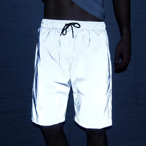 Miniatura 3 de Akkad Kuti Pantalones cortos reflectantes para hombre, pantalones cortos con cordón para correr y correr con luces fluorescentes