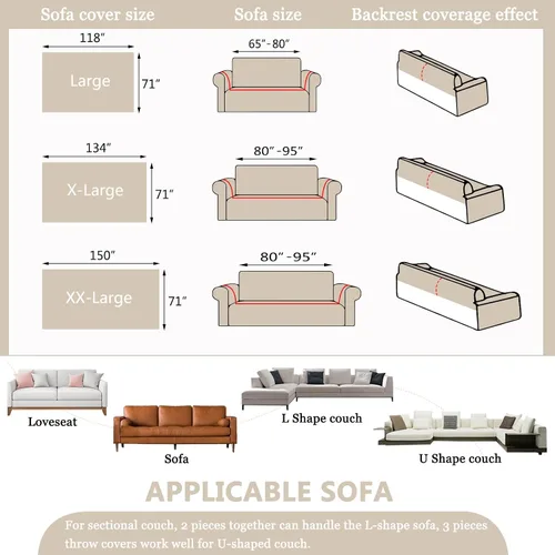 Miniatura 6 de DREAMINGO Funda beige para sofá de 3 cojines, borde jacquard damasco, funda de sofá de textura moderna de color sólido para sofá de 3 plazas, fundas