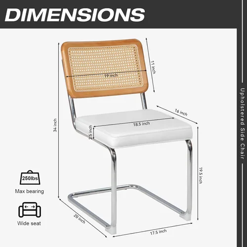 Miniatura 3 de Juego de 2 sillas de comedor de ratán, sillas modernas de mediados de siglo con patas cromadas de metal, sillas con respaldo de caña sin brazos