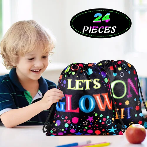 Miniatura 10 de Sweetude 24 bolsas de regalo de fiesta Let's Glow con cordón, decoración para niñas, niños, cumpleaños, bodas, fiestas