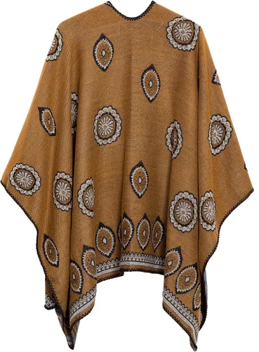 Miniatura 2 de Chal estilo poncho con frente abierto con patrón vintage, capa para mujer