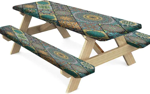Miniatura 29 de Mantel ajustable para mesa y banco de pícnic de Halloween, diseño de fantasma, impermeable, 28 x 72 pulgadas, juego de 3 piezas, mantel ajustable al
