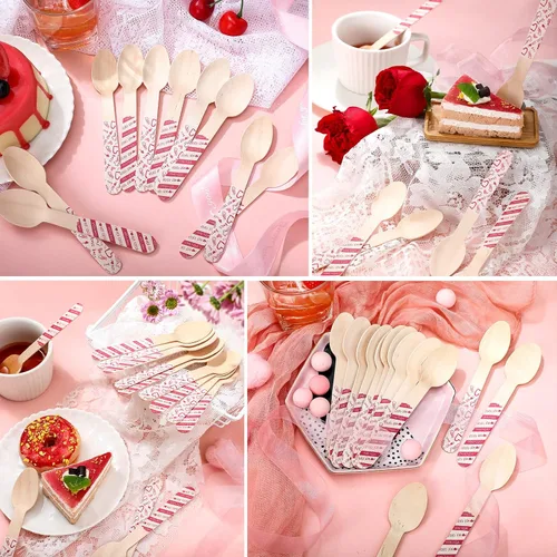 Miniatura 6 de Eaasty 100 cucharas de madera de chocolate caliente para el día de San Valentín, malvavisco, barra romántica de madera, cucharas agitadoras