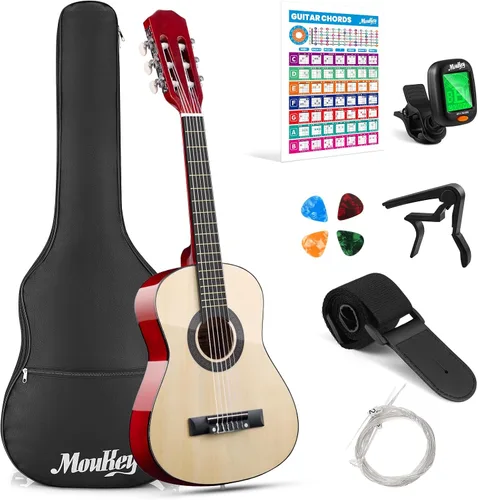 Miniatura 14 de Moukey Guitarra acústica de 30 pulgadas para principiantes, niños y jóvenes, 1/4 tamaño Dreadnought Guitarra Acustica Kit con póster de acordes