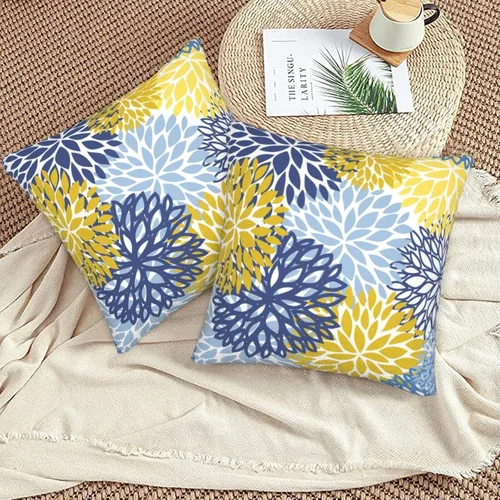 Miniatura 5 de Juego de 2 fundas de almohada de flores de crisantemo azul, amarillo y azul marino, fundas para sofá, oficina, dormitorio, decoración del hogar, 16