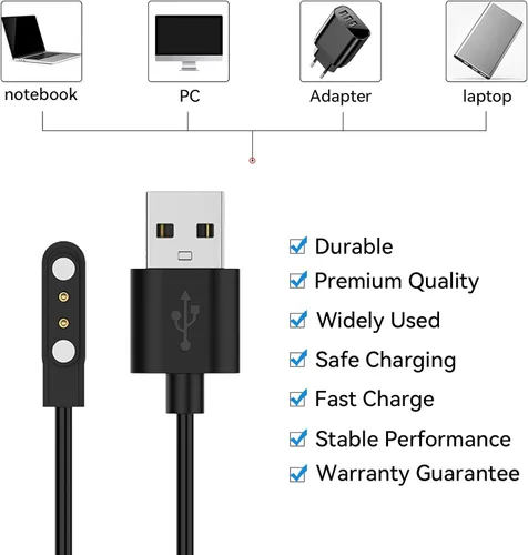 Miniatura 5 de Para reloj inteligente militar cargador K27 K28 K55 C20 C16 Smartwatch Cable de carga (negro y negro)
