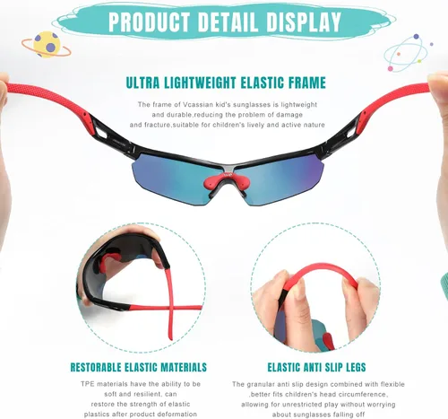 Miniatura 5 de Kids Sunglasses Youth Baseball Sunglasses for Boys Girls 3-12 Polarized Softball Sports Goggles UV Protection
