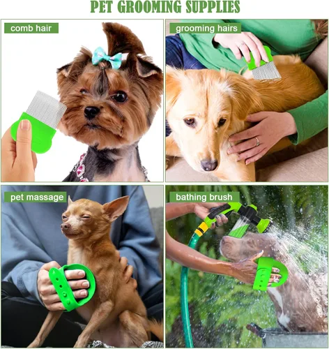 Miniatura 6 de Pulverizador de lavado para perros al aire libre, accesorio de manguera 8 en 1 con cepillo de masaje y peine de aseo de mascotas, boquilla