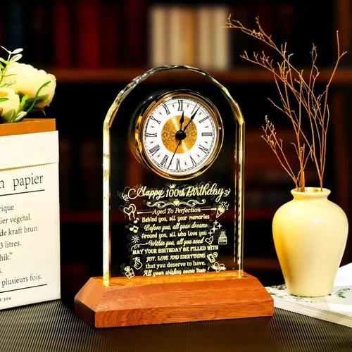 Miniatura 8 de Arikyrist Regalos de cumpleaños número 100 para mujeres, hombres y amigos, reloj de cumpleaños de cristal con base de luz