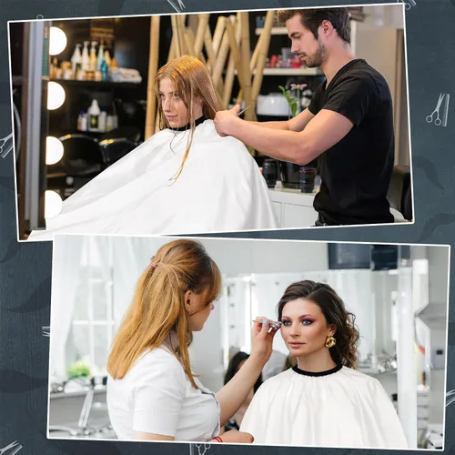 Miniatura 7 de FEBSNOW Capa de peluquería profesional blanca para corte de pelo con cuello ajustable y cepillo de plumero para el cuello, suministros de peluquería
