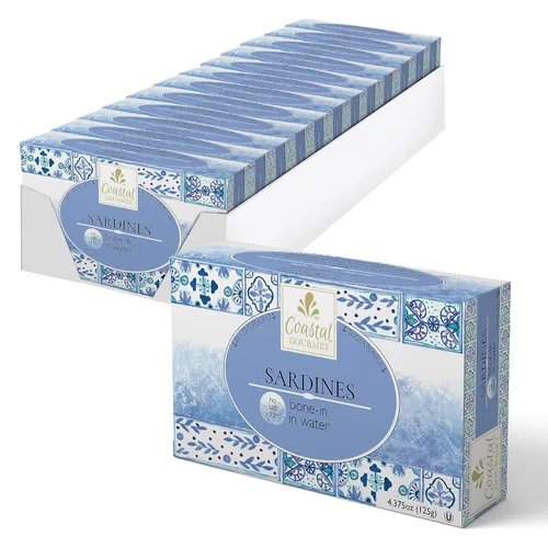 Miniatura 8 de Coastal Gourmet Sardinas en agua, sin sal añadida, 4.375 onzas (paquete de 12) (el embalaje puede variar)