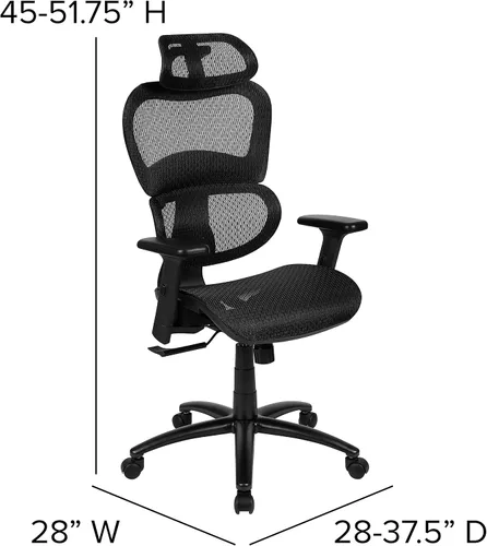 Miniatura 3 de Flash Furniture LO Silla de oficina ergonómica de malla con inclinación sincronizada 2 a 1, reposacabezas ajustable, soporte lumbar y brazos