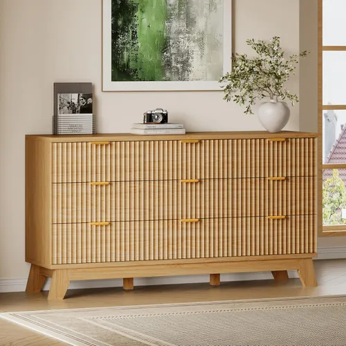 Miniatura 40 de BORNOON Cómoda alta de 46" para dormitorio, cómoda de 6 cajones acanalados, cómoda moderna de madera con almacenamiento profundo, correderas