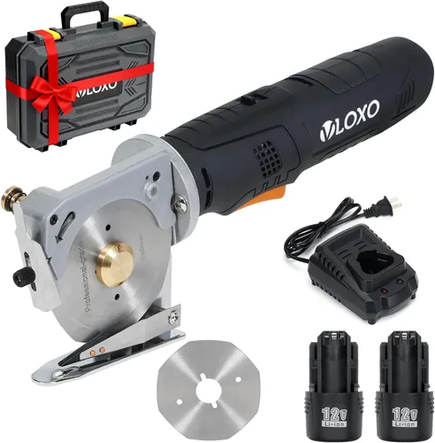 VLOXO Tijeras eléctricas rotativas de tela sin cable, tijeras eléctricas recargables para cuero con bloqueo de seguridad, cortador de múltiples