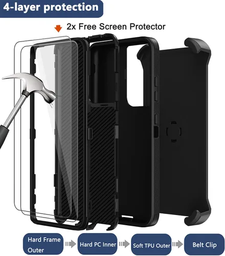 Miniatura 3 de Funda para Samsung Galaxy S21 Ultra con funda de clip para cinturón, 2 protectores de pantalla, cuerpo completo resistente, a prueba de golpes, a