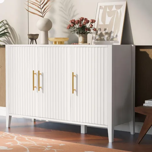 Miniatura 12 de VilroCaz Aparador de armario de almacenamiento curvado con 2 puertas y 2 cajones, mesa consola de entrada de madera de 55 pulgadas con puerta