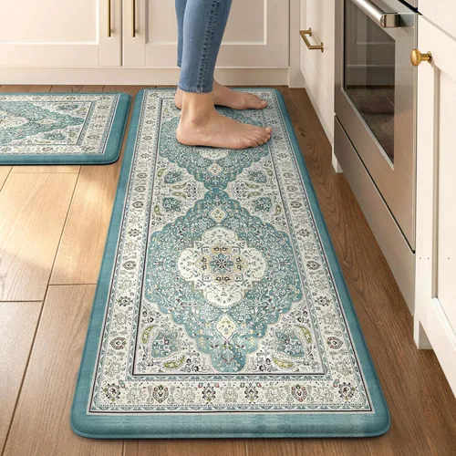 Miniatura 13 de Collive Alfombras y Tapetes Boho para Cocina 2 PIEZAS Alfombra Antifatiga Acolchada, Juego de 2 Alfombras de Cocina Impermeables Antideslizantes