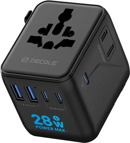 Miniatura 29 de Adaptador de viaje universal, adaptador de enchufe de viaje internacional con 2 puertos USB-C y 2 puertos USB-A, con toma de corriente AC adicional