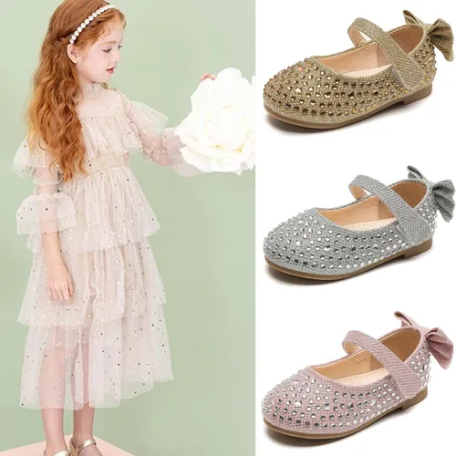 Miniatura 2 de kkdom Zapatos de vestir para niña Mary Jane Ballet Flats Bow Flower Girl Boda Fiesta Bailarina Zapatos planos para niñoniño pequeño niño grande