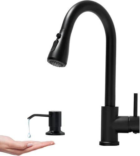 Miniatura 18 de VFAUOSIT - Grifo de cocina con rociador extraíble, grifo de fregadero de cocina sin plomo, níquel cepillado, acero inoxidable, arco alto, extracción