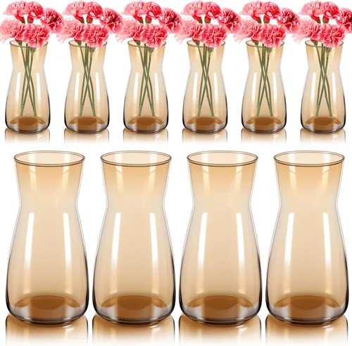 Thenshop 10 Piezas Jarrones de Flores Transparentes de 8'' de Alto Boca Ancha Cristal de Vidrio Bohemio Decorativo para Centros de Mesa Jarrones