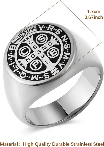Miniatura 2 de HZMAN Anillo de exorcismo de San Benito para hombre acero inoxidable cruz católica romana protección de demonios anillo de cazador de fantasmas