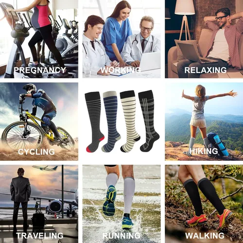Miniatura 6 de Calcetines de compresión de 20-30 mmHg para mujeres y hombres, apoyan la circulación graduada para correr, viajar, atletismo (paquete de 4)