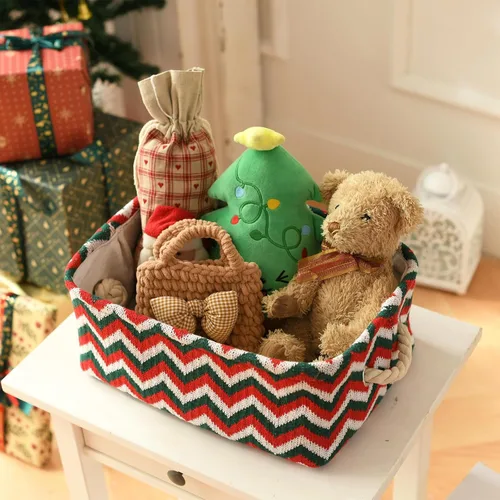 Miniatura 3 de Caja de almacenamiento para adornos de Navidad de INough, organizador de decoración festiva, tejida con hilo grueso, cesta de Navidad para niños