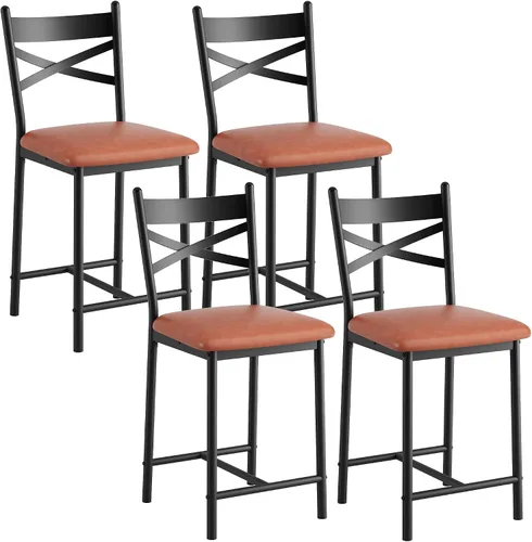 Miniatura 11 de IDEALHOUSE Juego de 2 taburetes de bar de 26 pulgadas de altura de mostrador, sillas de bar tapizadas con respaldo, cojín grueso, taburetes de bar