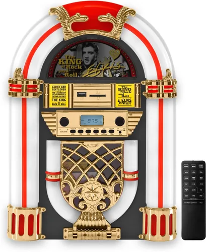 Miniatura 7 de Arkrocket Athena - Mini Jukebox/reproductor de CD de mesa, altavoz Bluetooth, radio/reproductor de tarjetas USB y SD con sistema de iluminación LED