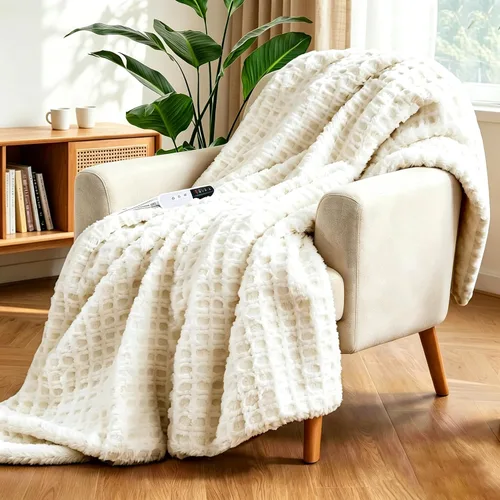 Miniatura 10 de Manta Térmica Waffle de 50"x60" – Manta Eléctrica Pink Blush con 6 Niveles de Calor y 4 Configuraciones de Temporizador, Piel Sintética y Sherpa
