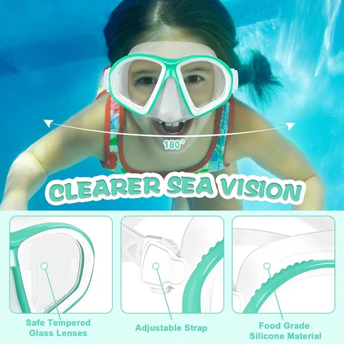 Miniatura 2 de Supertrip Kids Swim Goggles with Nose Cover for Ages 6-14, Tempered Glass Fabric Strap Swimming Snorkel Mask for Pool Beach B-lake Azul
