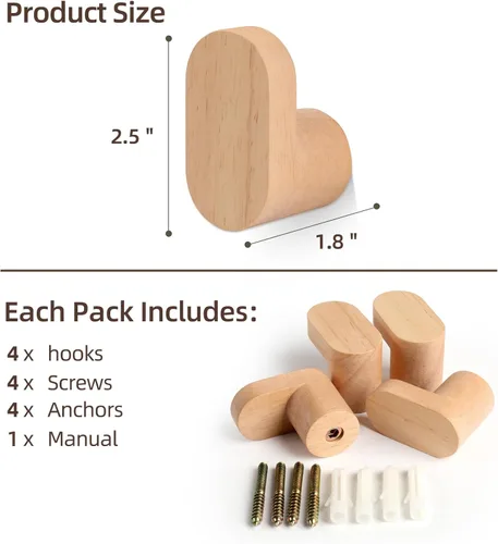 Miniatura 6 de Ganchos de pared de madera, modernos y minimalistas montados en la pared, perchero de madera natural para colgar sombrero, toalla, bata, bolsa