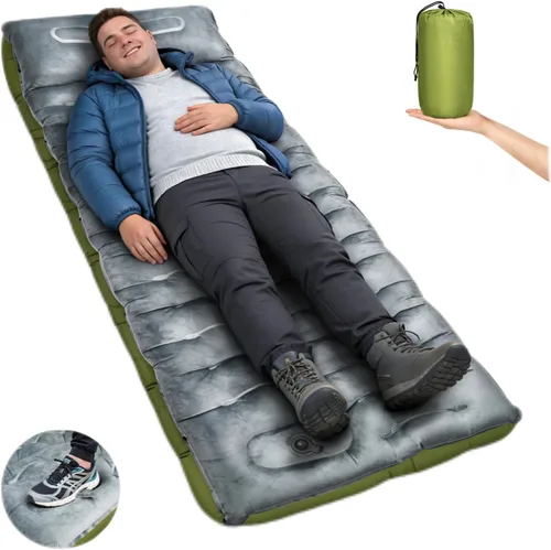 Miniatura 10 de Almohadilla de dormir para camping, extra gruesa de 6 pulgadas, inflable, con almohada, bomba de pie incorporada, almohadilla para dormir para Verde