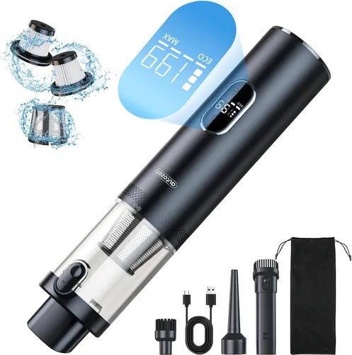 Potente aspiradora inalámbrica de 17000 Pa, limpiador de mano 4 en 1 para limpiar, soplar, inflar y bombear con pantalla LED y luz, mini herramienta