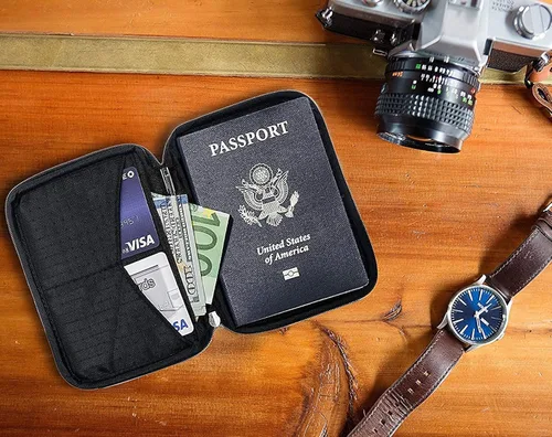 Miniatura 8 de Zero Grid Cartera de pasaporte portadocumento de viaje con bloqueo RFID