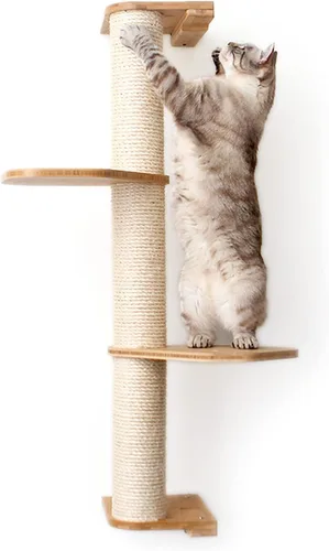 Catastrophic Creations - Rascador de pared para gatos de 3 niveles con estantes para gatos, poste rascador de bambú y sisal para gatos, postes Bambú
