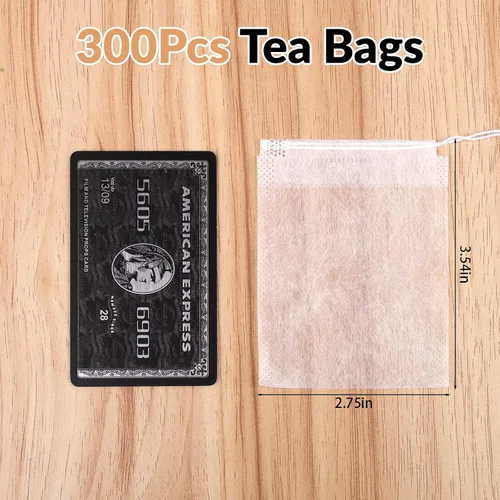Miniatura 2 de 300 bolsas de té desechables para té de hojas sueltas, bolsas de filtro de té de grado alimenticio de fibra de maíz natural con cordón, bolsa