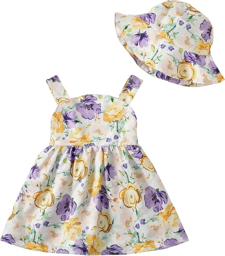 Miniatura 17 de Vestido para bebé recién nacida niña pequeña Vestido para niña pequeña de cuello halter sin mangas con flores Vestido de verano para niña de espalda