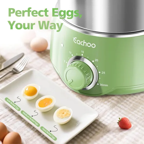 Miniatura 5 de Cocedor de huevos duros - CACHOO olla de huevos de acero inoxidable rápida de 14 huevos con temporizador de 30 minutos y apagado automático, Verde