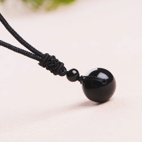 Miniatura 50 de iSTONE Collar unisex con dije de cuentas redondas auténticas, cadena de cuerda negra de 24 pulgadas para hombres y mujeres