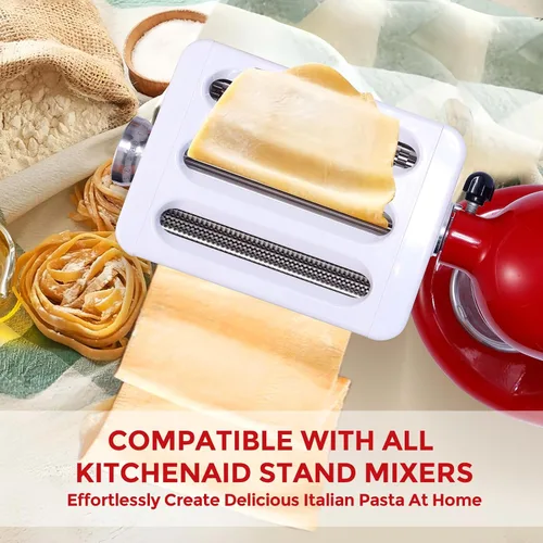 Miniatura 7 de Accesorio para hacer pasta para mezcladores de pie KitchenAid 3 en 1 de acero inoxidable Rodillo de pasta, cortador de espaguetis/fettuccine