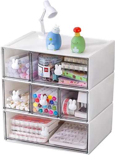 Miniatura 8 de Organizador de escritorio de plástico con cajones, organizador de escritorio con cajones, organizador de cajones de 3 niveles con 6 cajones, cajones