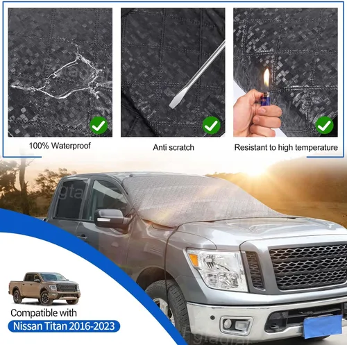 Miniatura 7 de Cubierta de nieve para parabrisas para Nissan Titan 2016-2023, cubierta de parabrisas delantero para hielo y nieve, cubierta de hielo extra gruesa