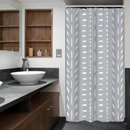 Miniatura 5 de Riyidecor Stall - Cortina de ducha pequeña, estilo bohemio, gris, tamaño medio, diseño de espiga de cheurón, geométrico, 36 pulgadas de ancho x 72