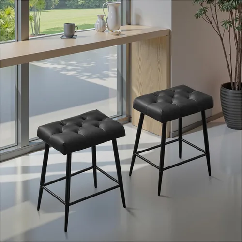 Miniatura 11 de STOOLINK Juego de 2 taburetes de bar de 24 pulgadas de altura de mostrador para isla de cocina, taburetes de bar de cocina modernos con base